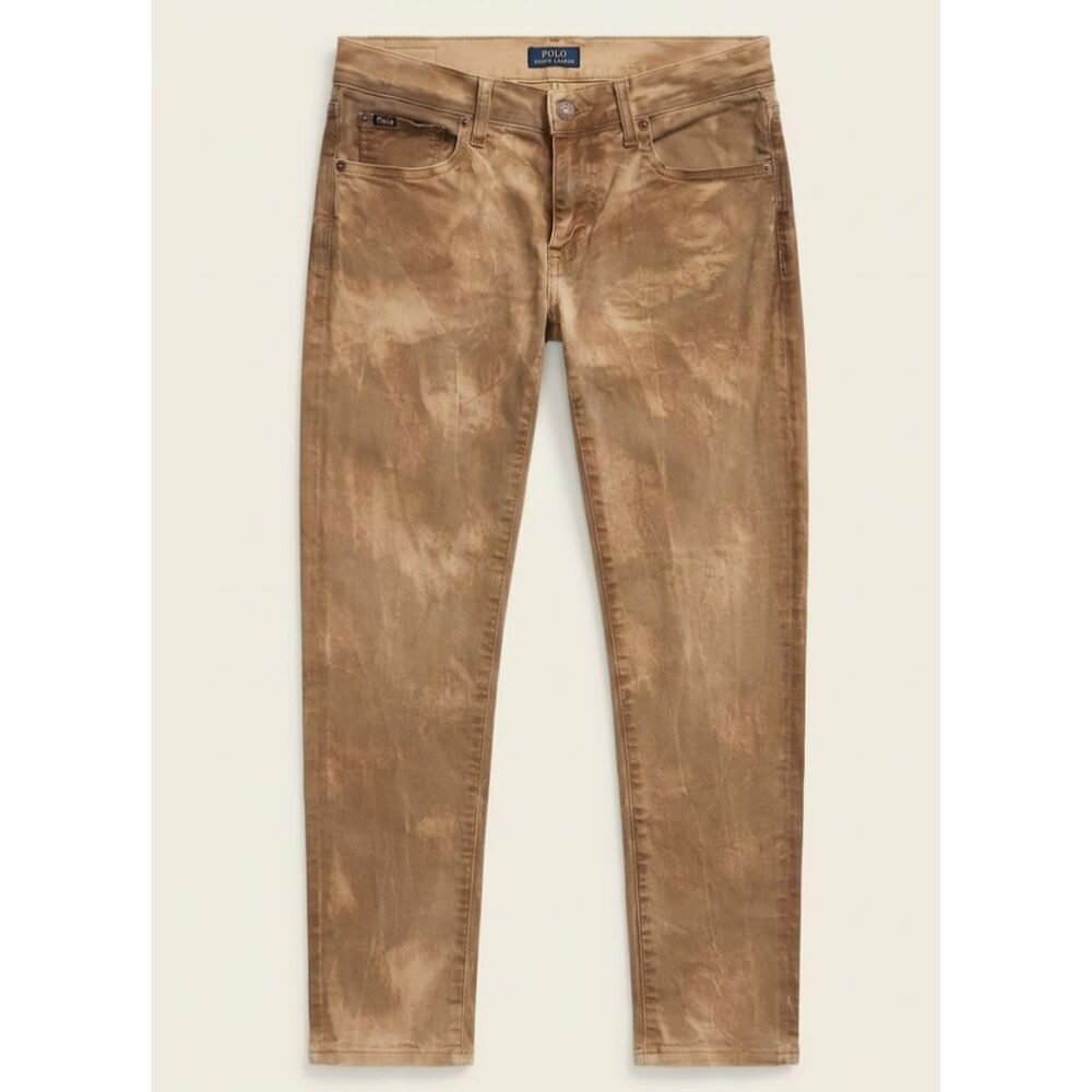 Polo Ralph Lauren Womens 27 Tan Skinny Jeans Stretch Marbled Wash Ankle Denim